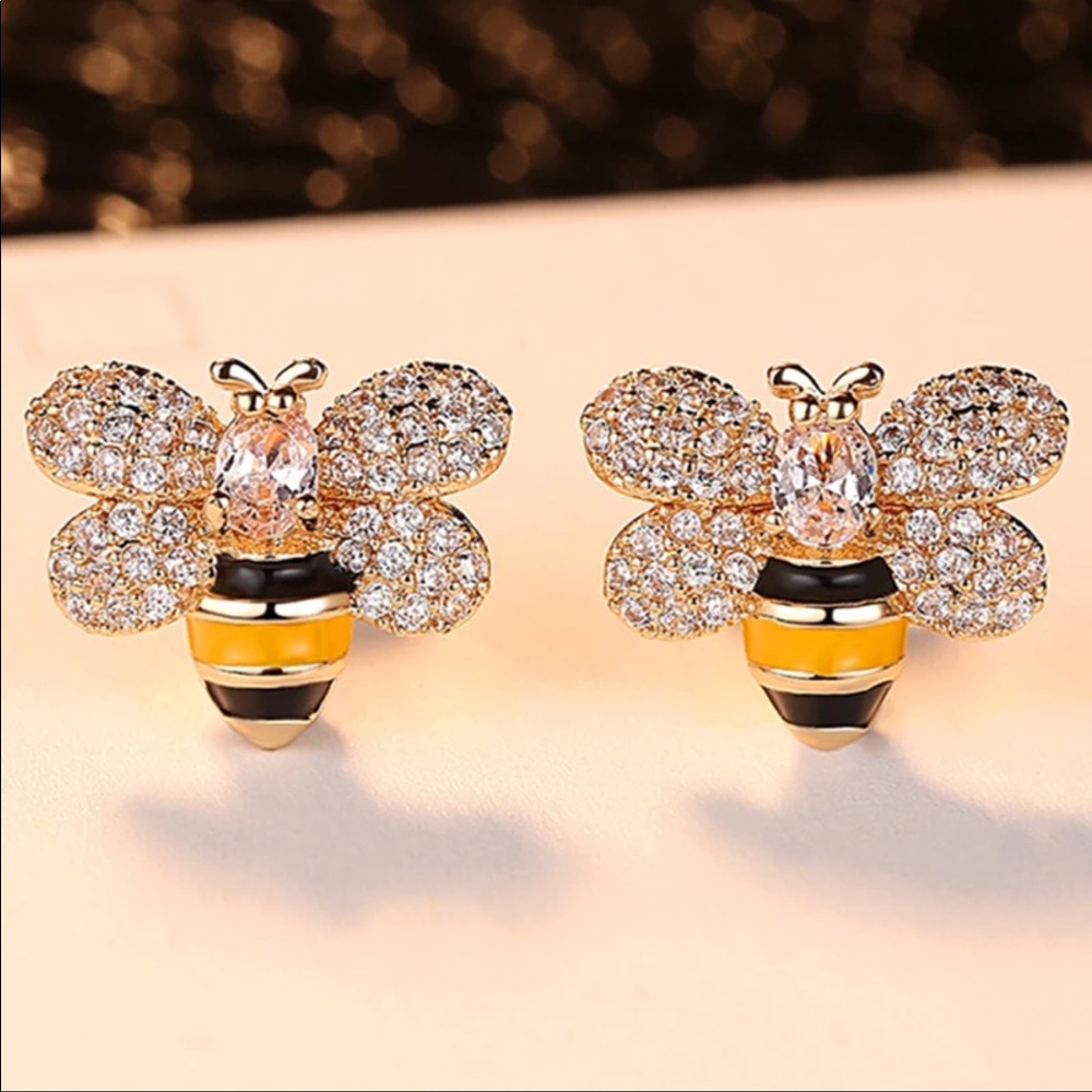 Swarovski Bee Earrings Gold Plated New With Tags - Picture 3 of 5
